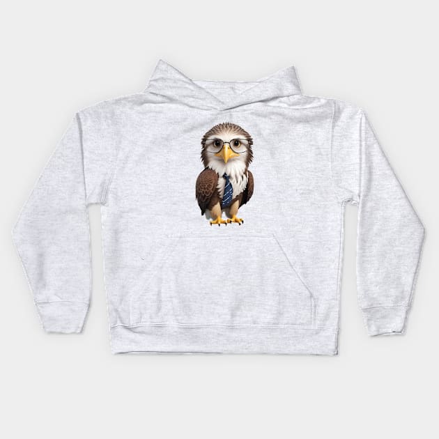 Nature, Cute Eagle With Spectacles And Cute Small Necktie Kids Hoodie by AqlShop